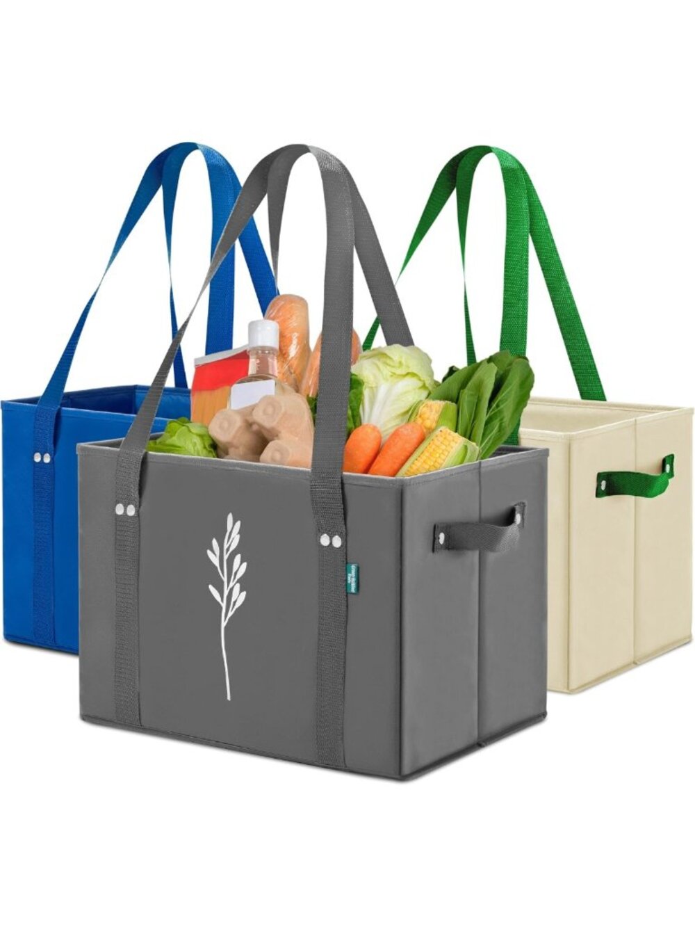 Eco-Friendly Green Reusable Grocery Tote Bags, 3-Pack for Shopping & Storage